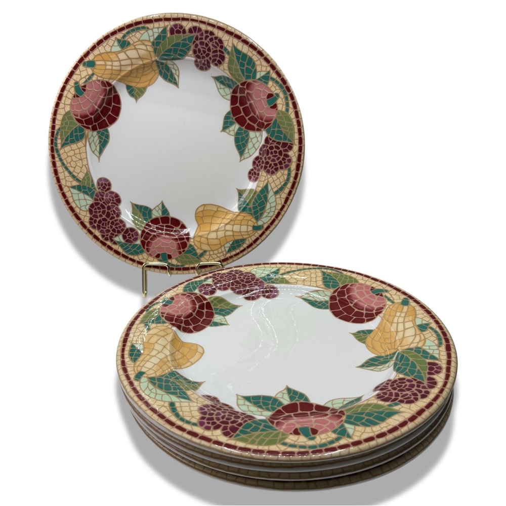 Pier 1 Set of 5 Earthenware Mosaic Fruit Design Dinner Plates Made in Italy